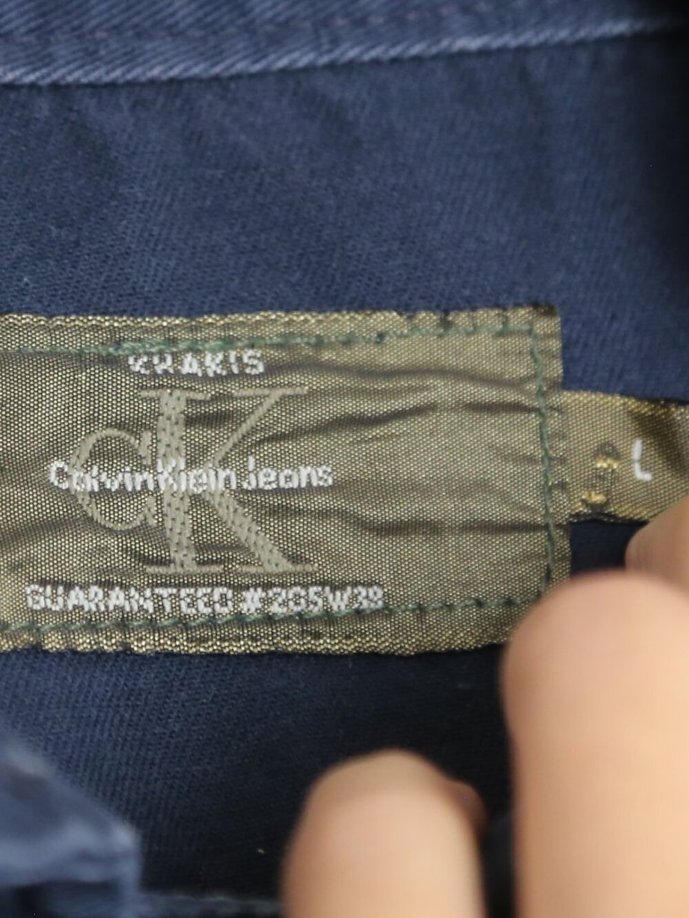 Calvin Klein Jeans Vintage Cropped Dark Blue Khakis Military Jacket Size Large - Picture 6 of 7